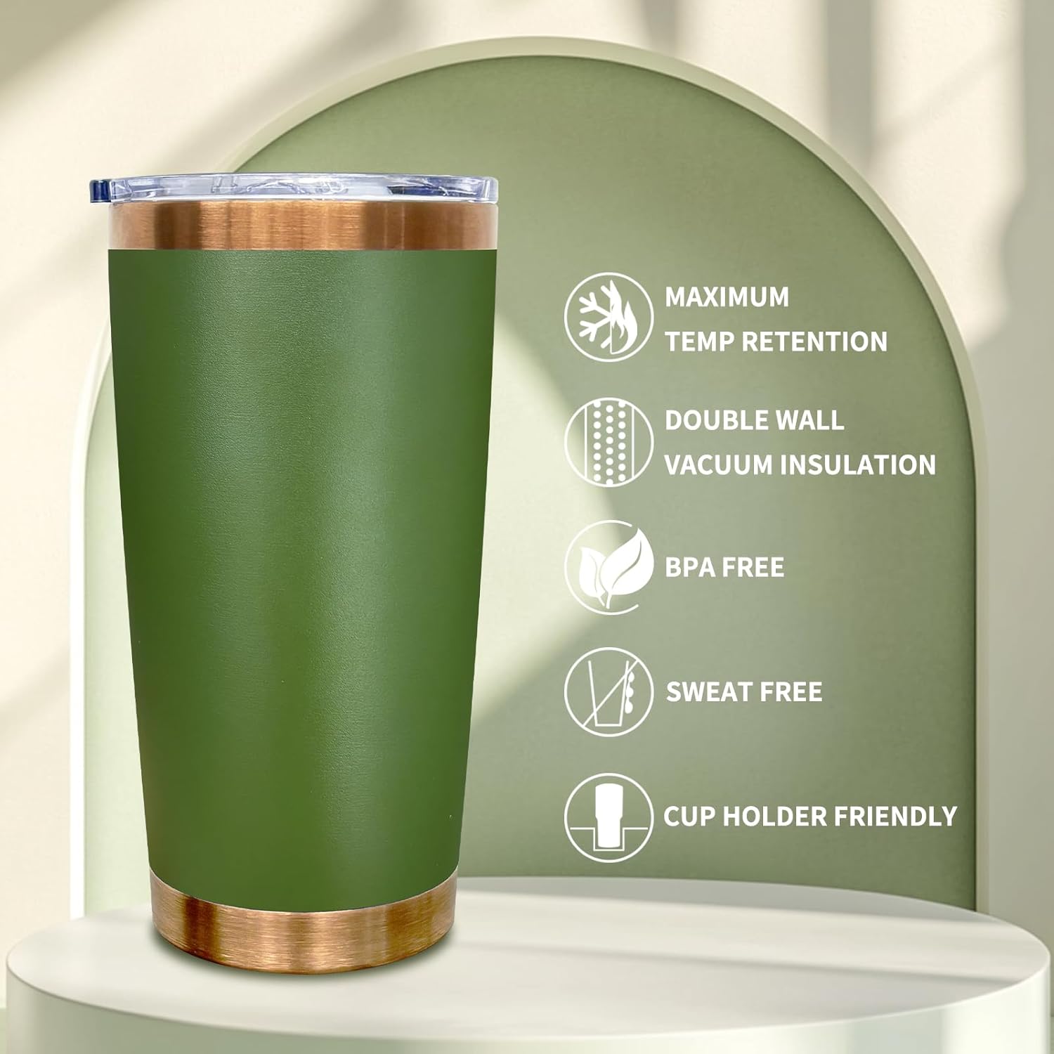 20 oz Tumbler Stainless Steel Tumbler with Lid and Straw, Double Wall Vacuum Insulated Travel Coffee Mug for Laser Engrave, Powder Coated Cup for Hot and Cold Drinks (Army Green,1 pack)