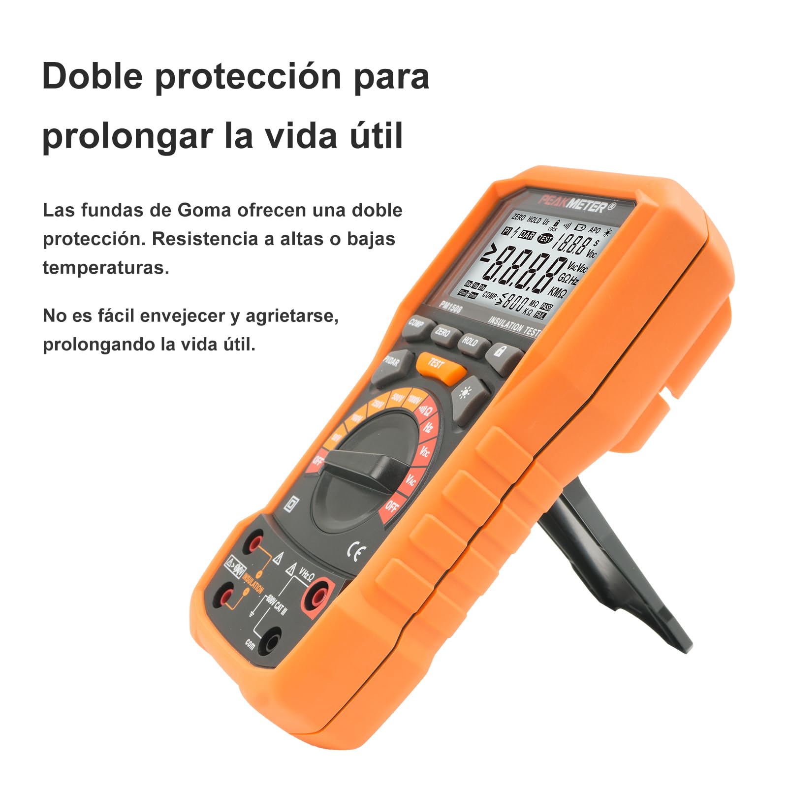 Comprobador de Resistencia de Aislamiento 100 GΩ 50V/100V/250V/500V/1000V | Megóhmetro Profesional con medición de PI/DAR, comprobación de frecuencia y prueba de baja tensión