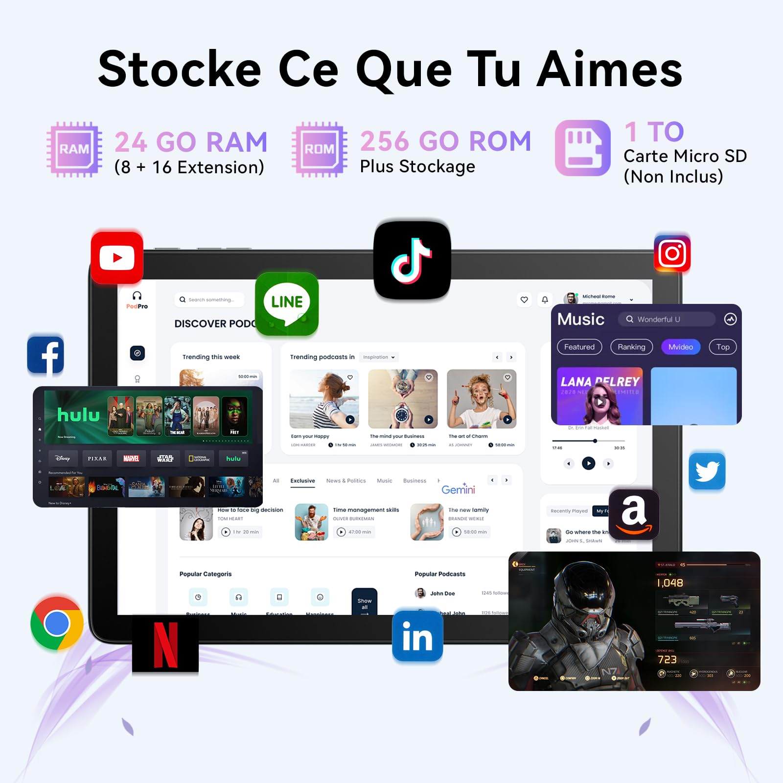 Android 16 Tablette 10 Pouces avec Gemini AI, Tablette avec Clavier, Souris & Stylet, Octa-Core, 24 GO RAM + 256 GO ROM + 1 TO TF, 1920x1200 Écran HD, Caméra 8MP + 13MP, 6000 mAh (Gris + Coque Noir)