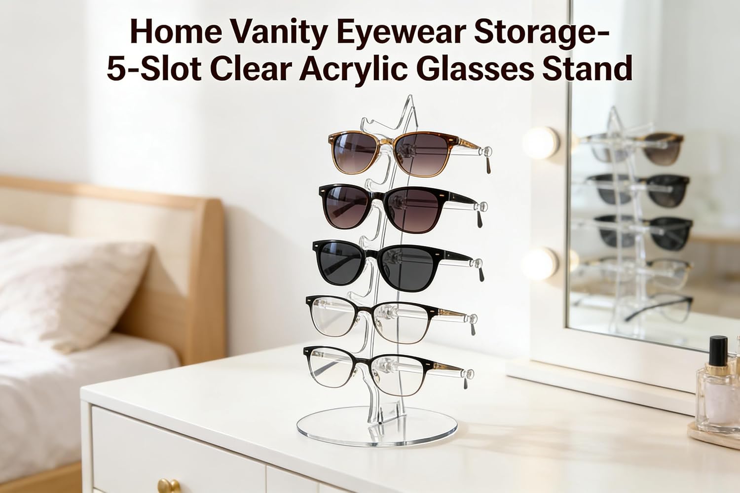 MAGIKON Glasses Display Stand, 5-Slot Transparent Acrylic Holder