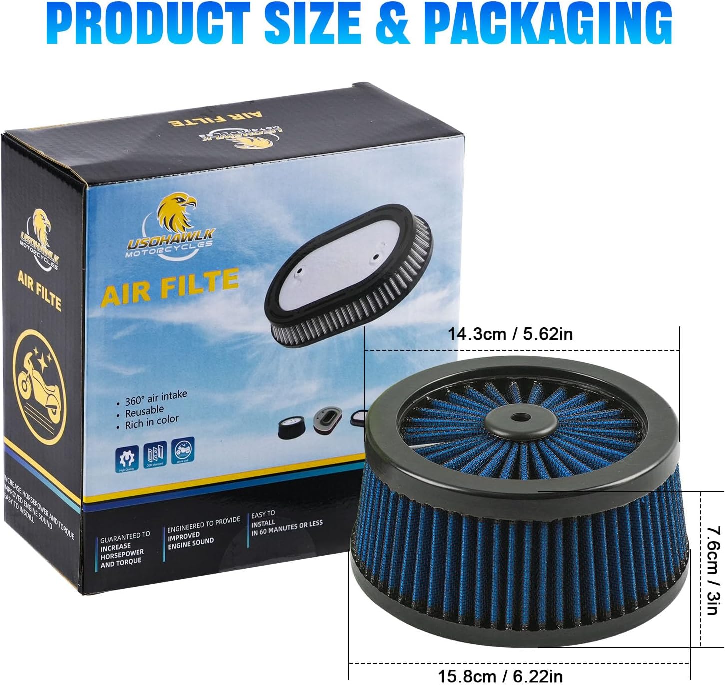 Motorcycle Air Filter High Flow Intake Cleaner Accessories 29400118 for Harley Cruiser 2007-Later Sportster XL, 2008-2017 Dyna, 2008-2015 Softail Models (Blue)