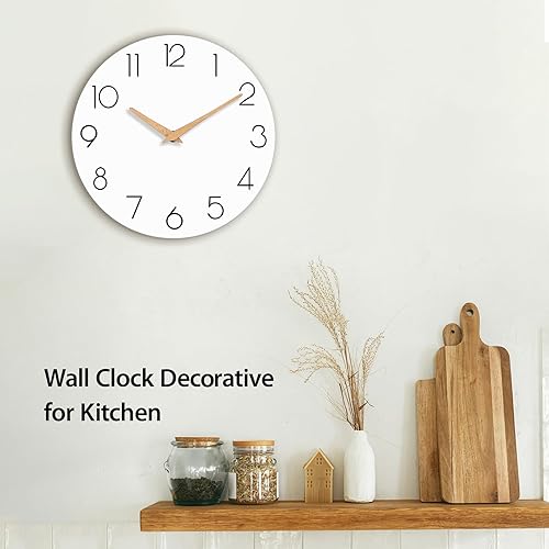 Miniatura 3 de Reloj de pared, 10 pulgadas, de madera, silencioso, sin tictac, decorativo, funciona con pilas, para dormitorio, cocina, hogar, sala de estar,