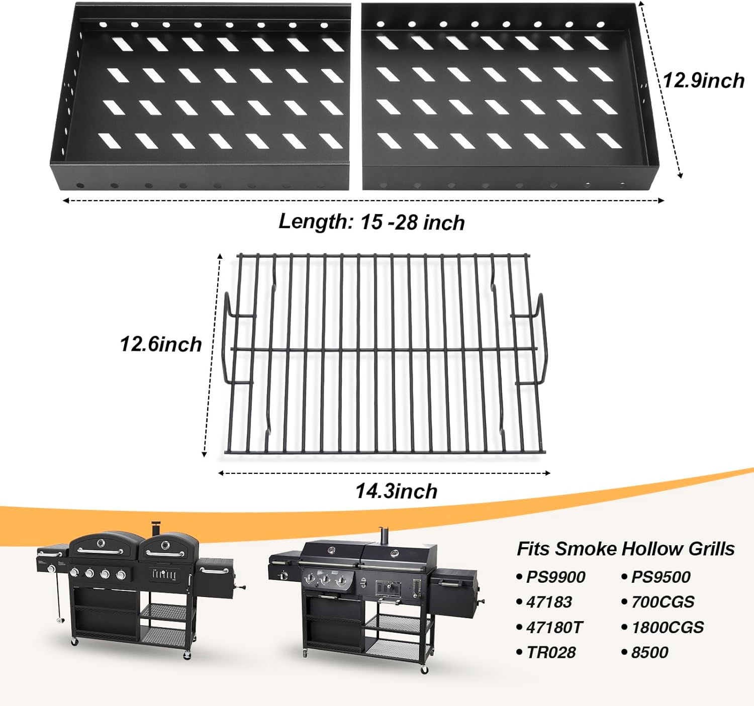 15-28 Inch Stretchable Charcoal Tray for PS9900, 47183T-21, High-Temperature Coating Charcoals Basket for HC4518L PS9500 8500 6800 6500 SH19030119 SH19030219 SH9916 Smoke Hollow Grill Replacement Part