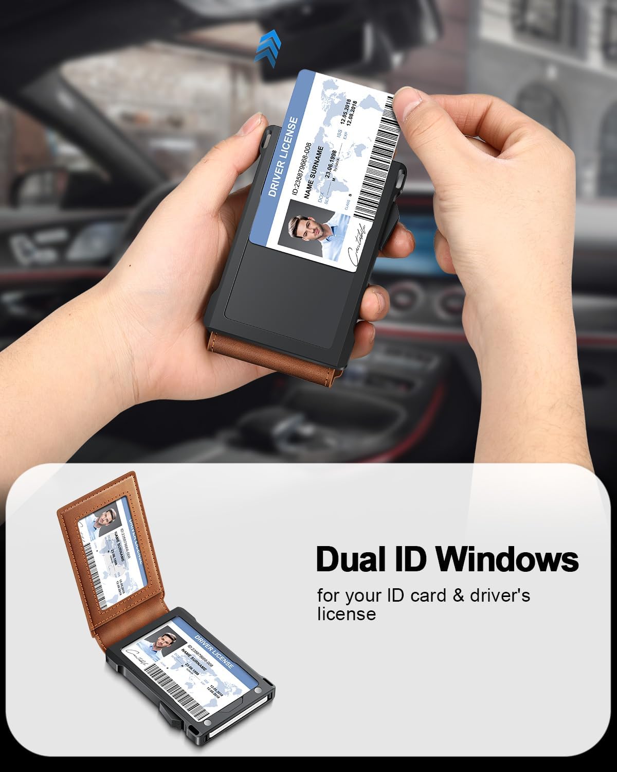 Wallet for Men RFID Wallet with 2 ID Windows & Money Clip, Slim Pop Up Card Holder for 10-12 Cards, Bifold Minimalist Smart Wallet for Front Pocket, Compact Metal Credit Card Holder, Gifts for Men - imagen 3