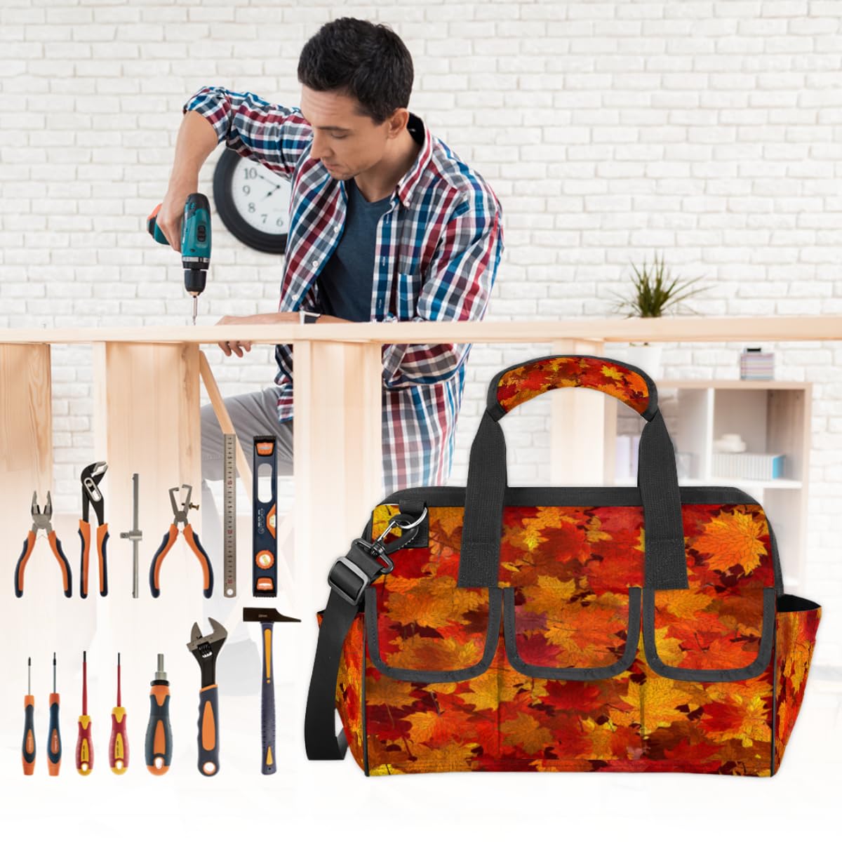 Święto Dziękczynienia Maple Tool Bag Liście klonu Wielofunkcyjny organizer na narzędzia torebka elektrycy handlowcy z paskiem na ramię Torby narzędziowe na narzędzia Małe części