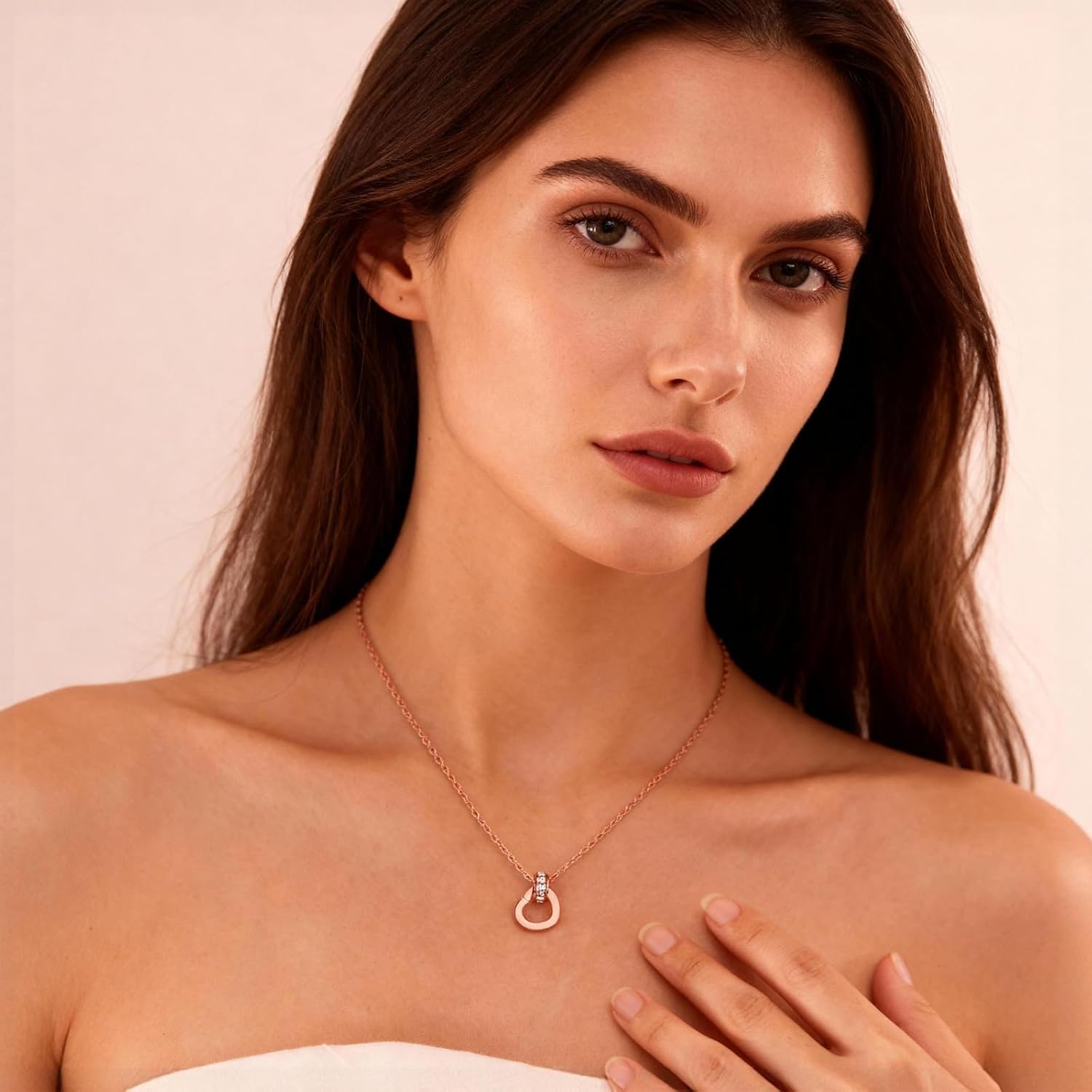 Women's Necklace【Hypoallergenic & Tarnish Free】(Sliding Heart Charm Design) Rose Gold Stainless Steel Pendant with Cubic Zirconia, 16 Inch and 2.5 Inch Extender Chain, Elegant Fine Jewelry