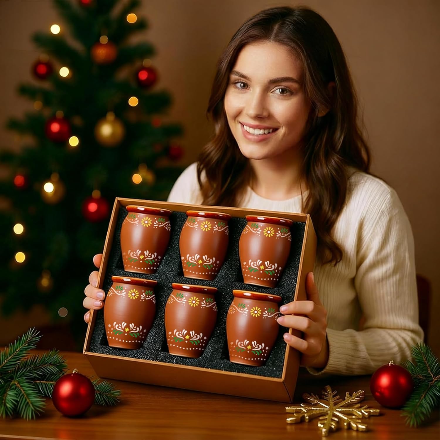 6Pcs 15oz Cantaritos De Barro,Dia De Los Muertos Vases Set,Terracotta Vase for Mexican Decor,Jarritos De Barro Mexicanos Pottery Cocktail Glasses for Tequila,Margaritas