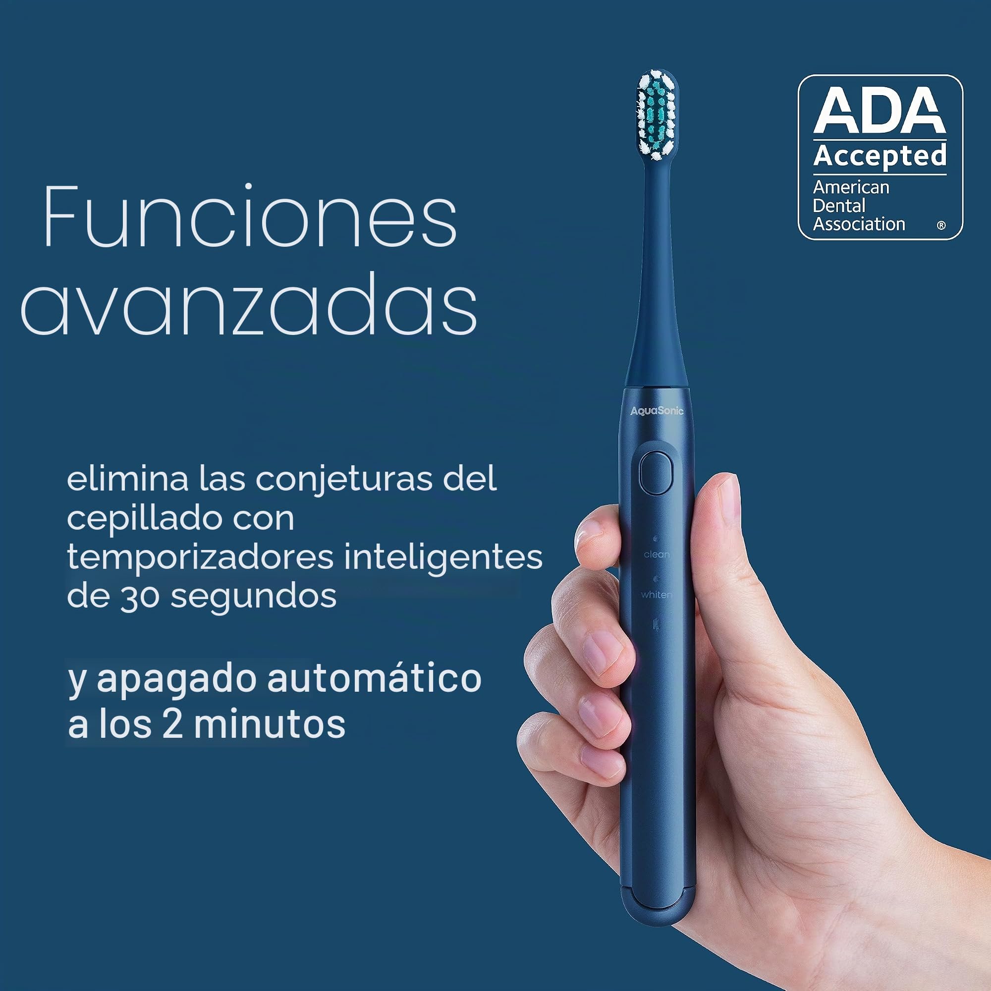 Aquasonic Icon - Cepillo recargable con soporte magnético y estuche viajero delgado | 2 modos y temporizadores inteligentes | Azul marino