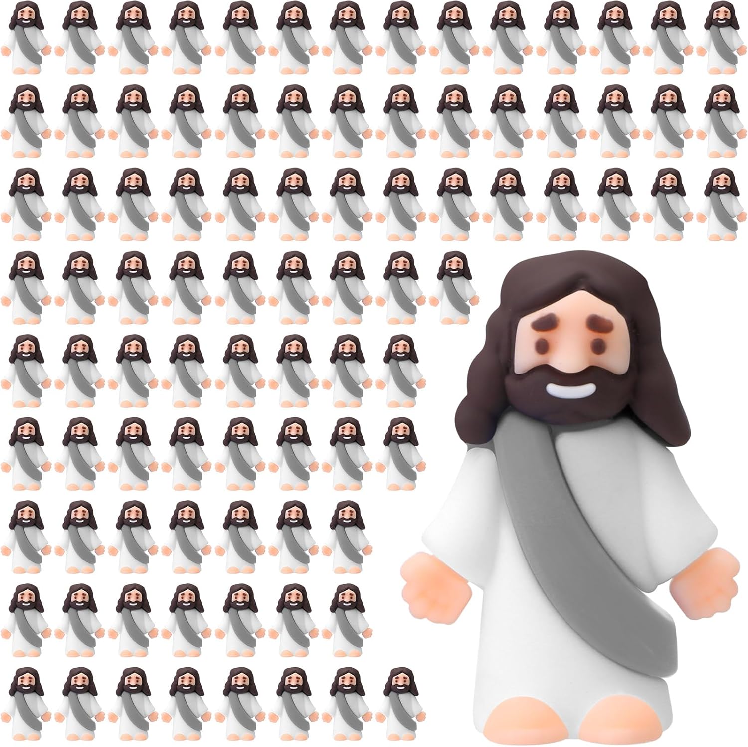 Bememo 100 Pcs Jesus Toys Original Design Mini Rubber Little Jesus Figurine to Hide and Seek Religious Party Favors Sunday School Craft Baptism Gifts for Easter Egg Stuffers(White)