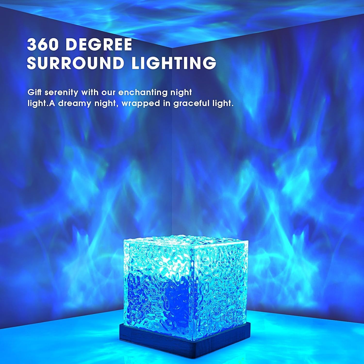 TAWZIX Acrylic Romantic Ocean Wave Night Light Projector Lamp, 3D Water Wave Effect, LED Projection Lamp for Bedroom Decor, Remote Control (Cube Shape) Multicolor Product Image 6