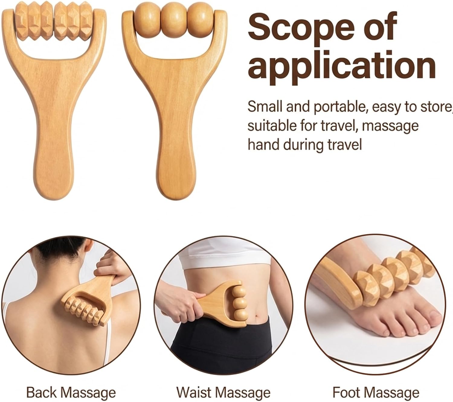 Wooden Massage Roller, Wooden Foot Massager Roller, Three Massage Tools Set for Muscle Relaxation, Handheld Wood Body Roller, Natural Wood Construction with Ergonomic Design