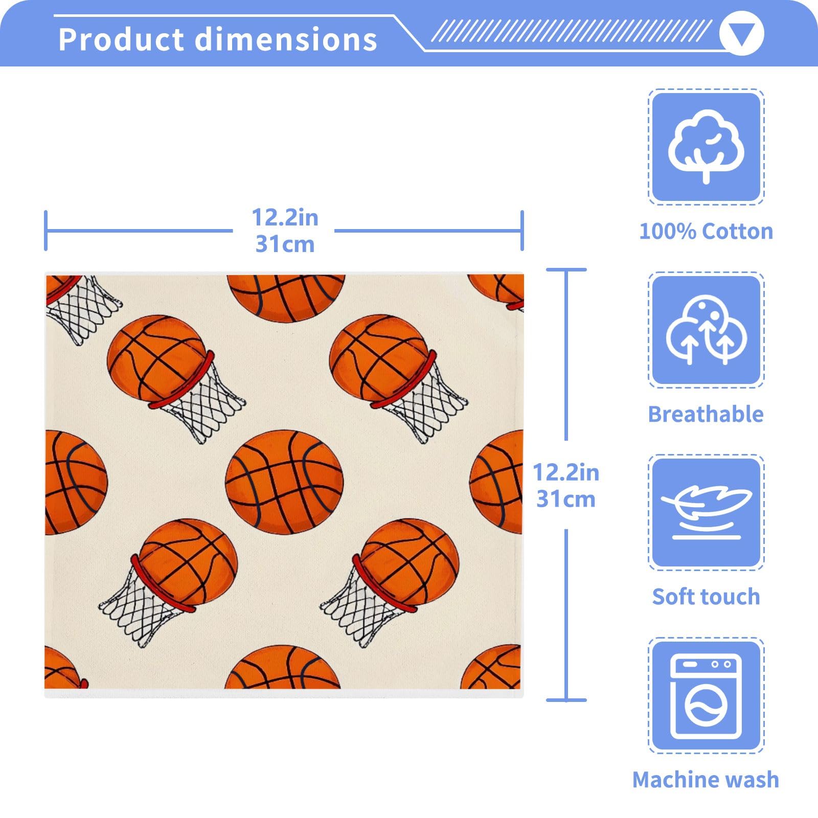 ALAZA Wash Cloth Set 100% Cotton Fingertip Towels Face Cloths Sets Basketball 1 Highly Absorbent Soft Feel Set of 2
