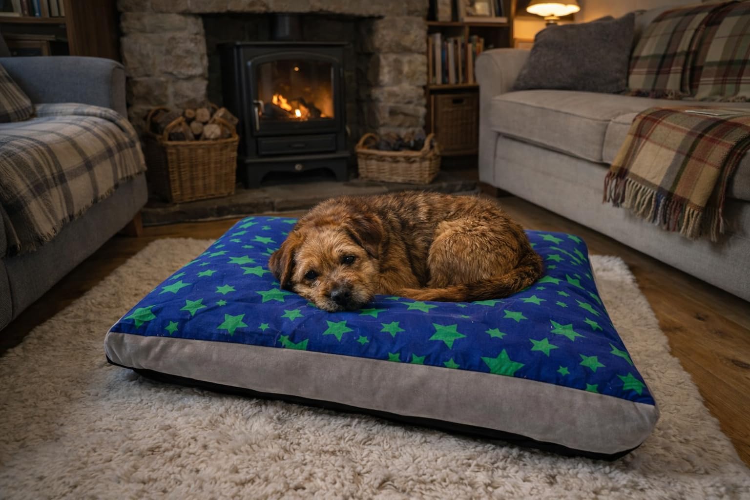 Hometex Luxury Dog Bed Box Pillow, Washable Cover - Stars Blue (Extra Large)