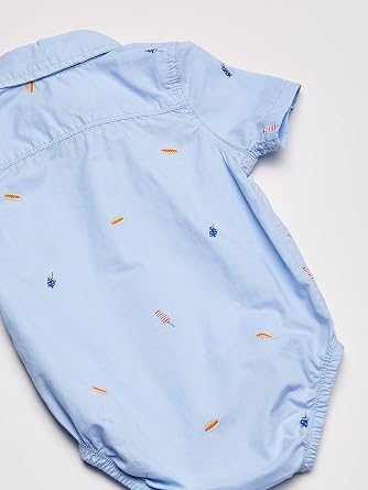OshKosh B'Gosh Baby Boys' Short Sleeve Woven Bodysuit Button Down Shirt, Food Print, 24 Months