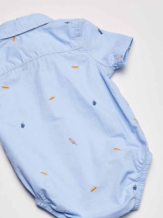 OshKosh B'Gosh Baby Boys' Short Sleeve Woven Bodysuit Button Down Shirt, Food Print, 24 Months