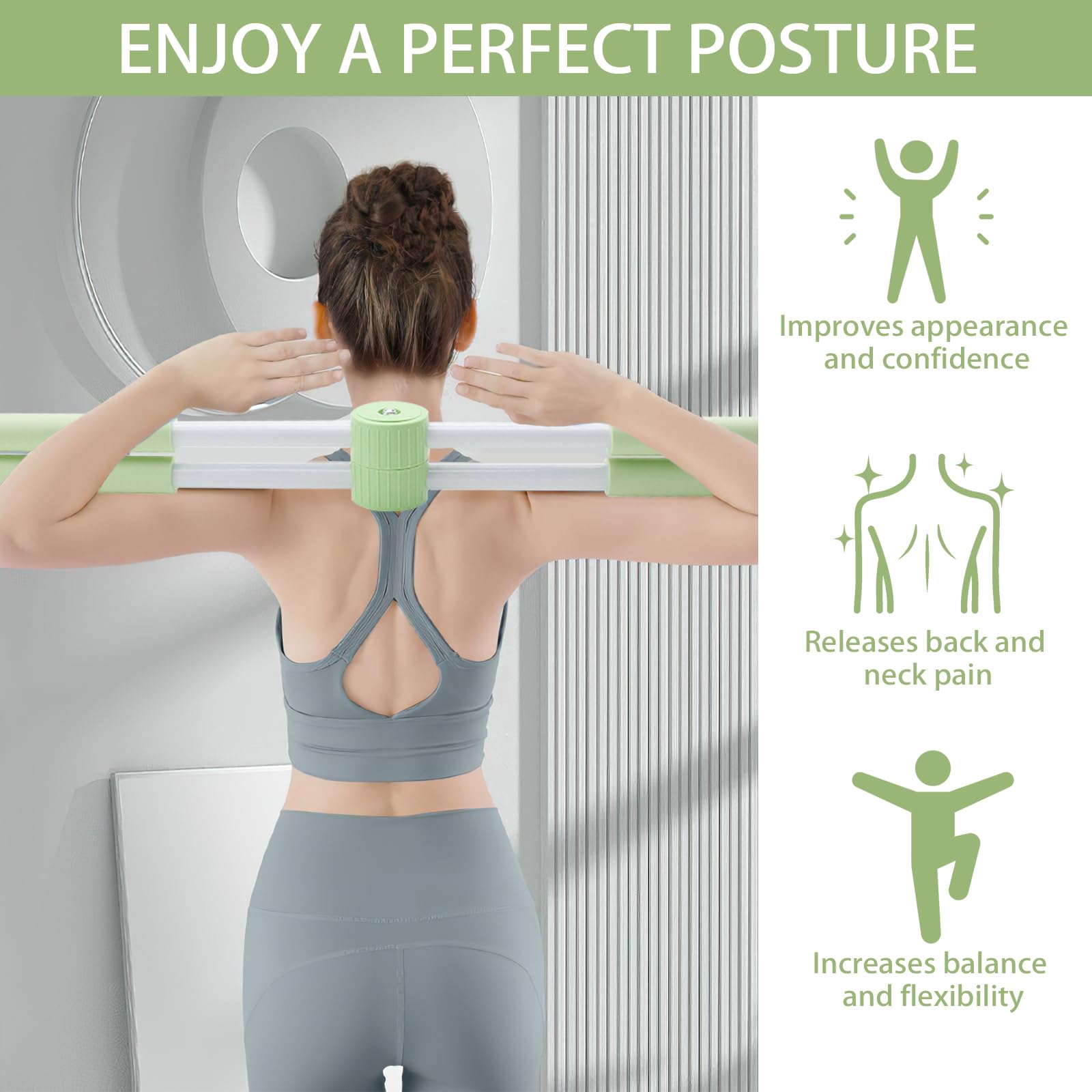 Bâton de Yoga pour Correction de Posture – Correcteur de Bosse, Dos et Cou, Entraînement Complet du Corps