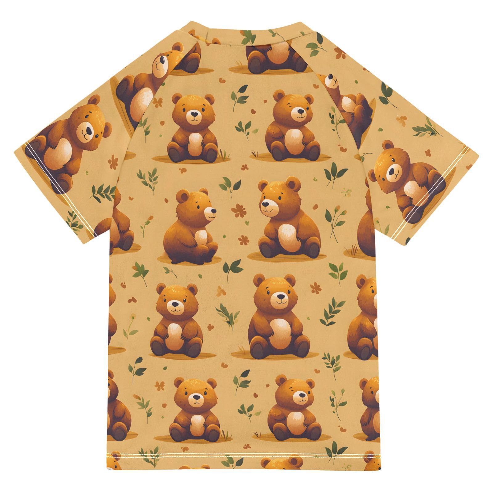 ALAZA Kids Rash Guard Boys Toddler Swim Shirts Short Sleeve Bear Brown UPF 50+ 3T