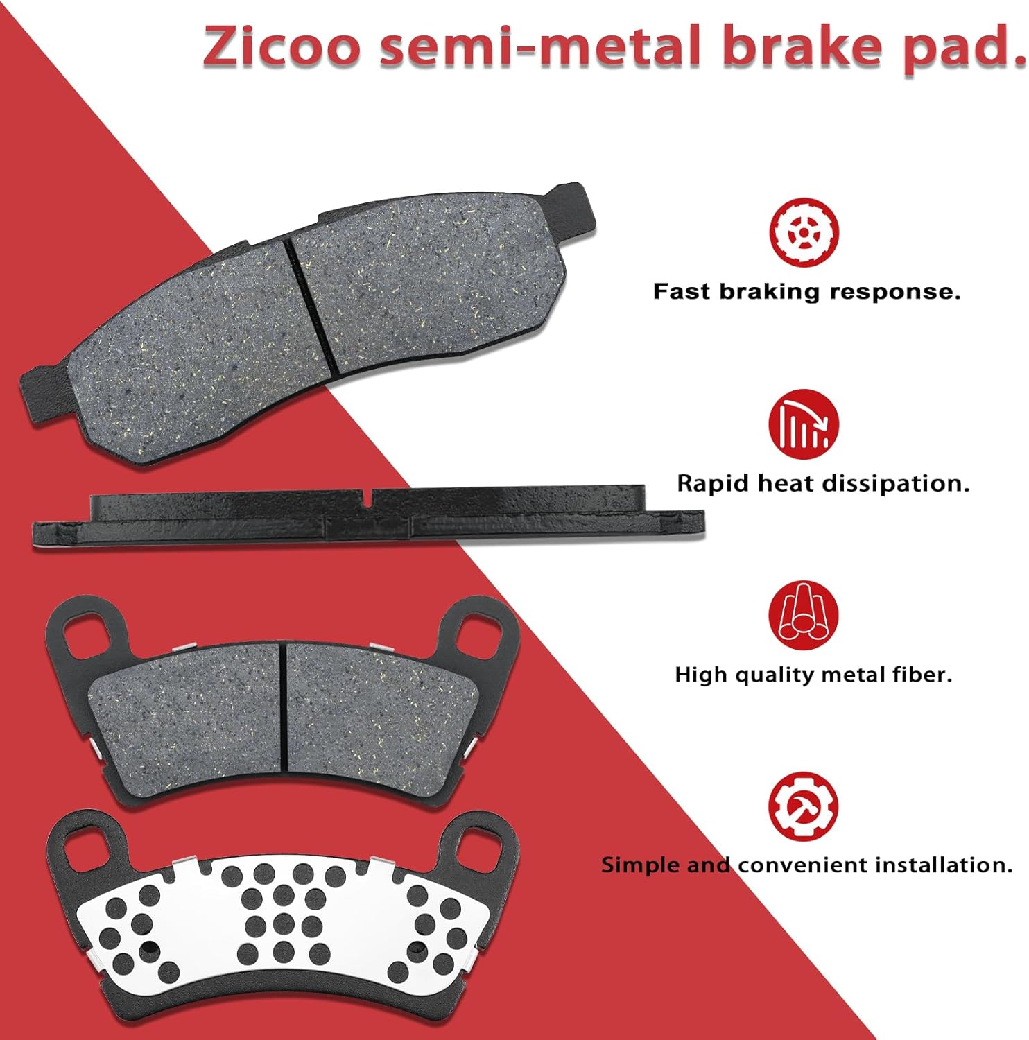 Front and Rear Brake Pads for Polaris Ranger 1500 XD, Ranger Crew XD 1500 2024-2025