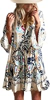 Opemiby Women's Flowy Ruffle 3/4 Sleeve V-Neck Boho Babydoll Beach Mini Dress 2026