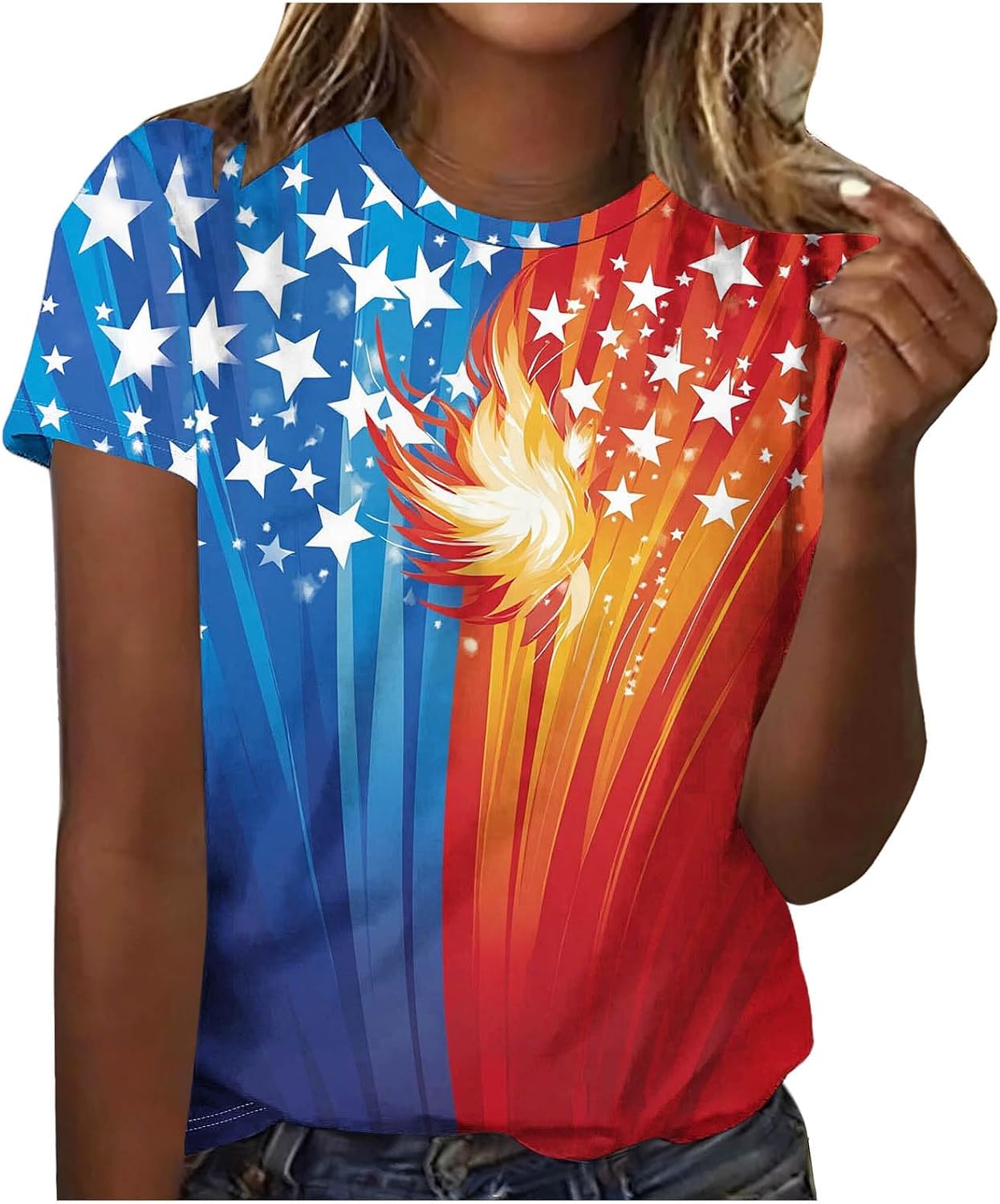 Patriotic Shirts for Women Short Sleeve Crew Neck Lightweight Dressy Blouses 4th July Shirt Tunic Tops