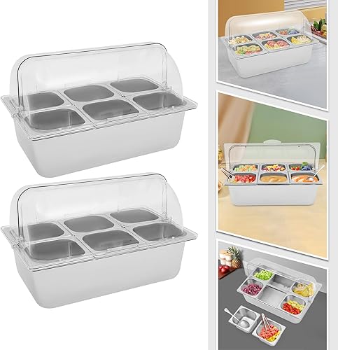 Miniatura 2 de Recipiente de exhibición de alimentos para encimera con tapa transparente, bandeja de servir de acero inoxidable, suministros de catering,