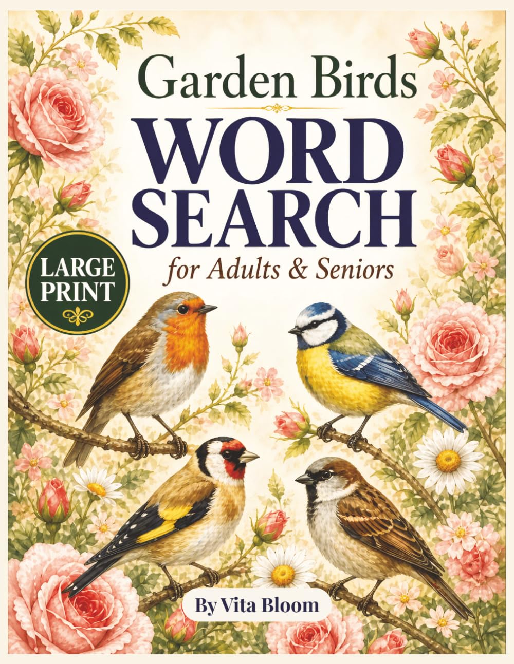Garden Birds Word Search for Adults & Seniors: 60 Large Print Word Search Puzzles | Relaxing Garden Birds Theme with Solutions & Quotes (Vita Bloom Puzzle Collection)