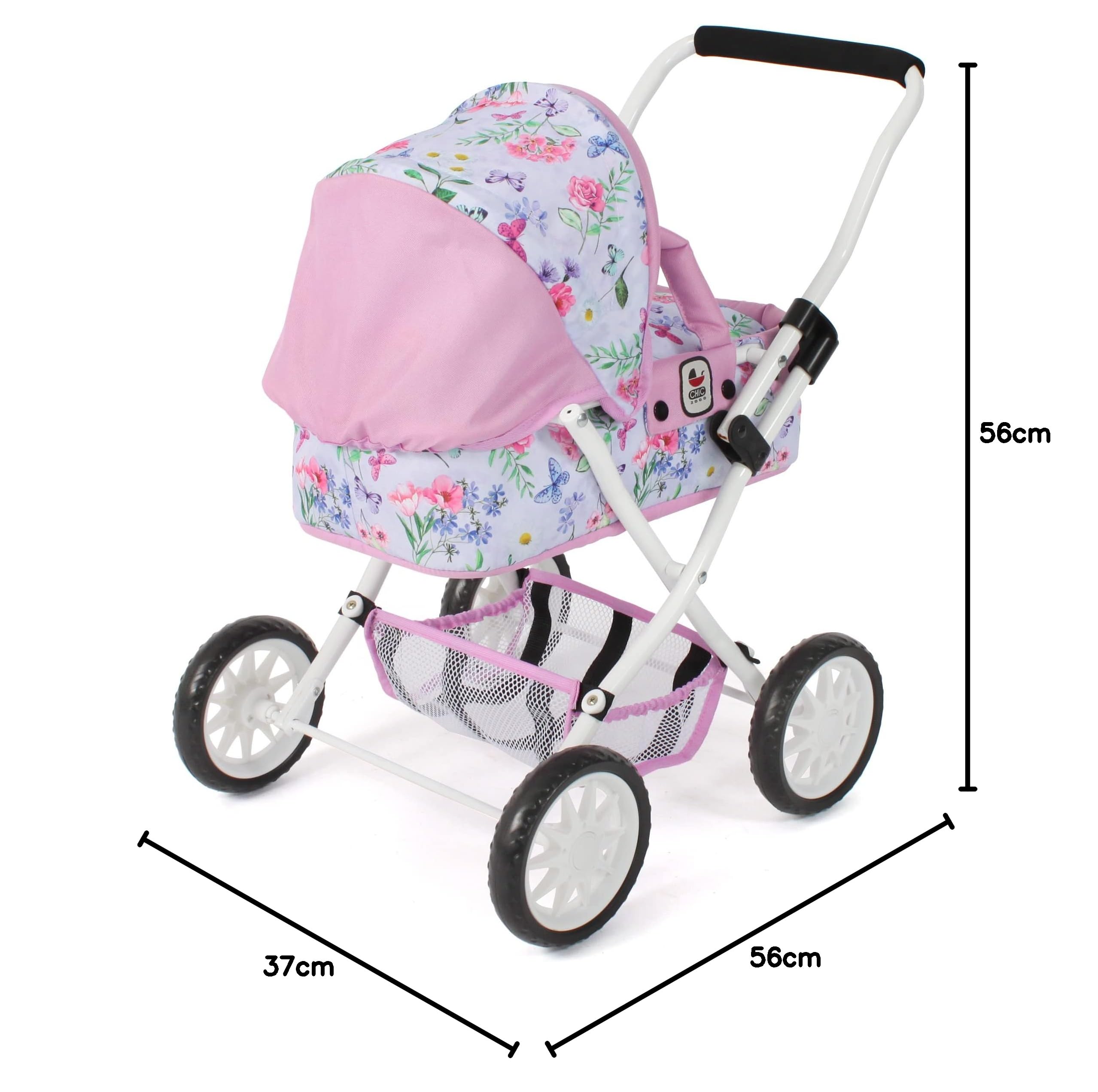 Bayer Chic 2000 - Passeggino per bambole Smarty, piccolo passeggino per bambini dai 2 anni in su, fiori, rosa, 555-53