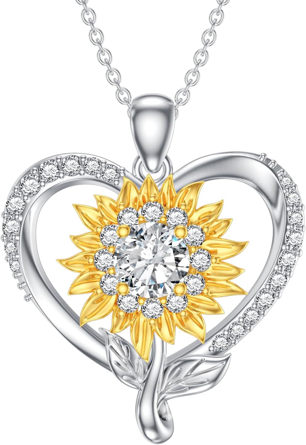 Sunflower/Rose Moissanite Heart Necklace for Women,Flower Moissanite 925 Sterling Silver Pendant Necklaces Jewelry Gifts for Her Wife Mom Mother's Day Christmas Birthday Anniversary
