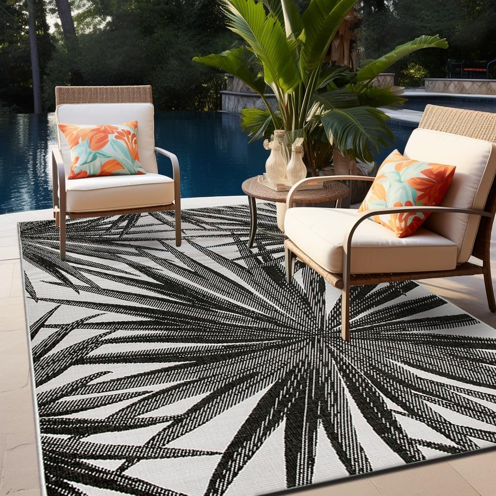 Rugshop Tropical Leaves Nature Inspired Indoor/Outdoor Area Rug 7' 10" x 10' Black