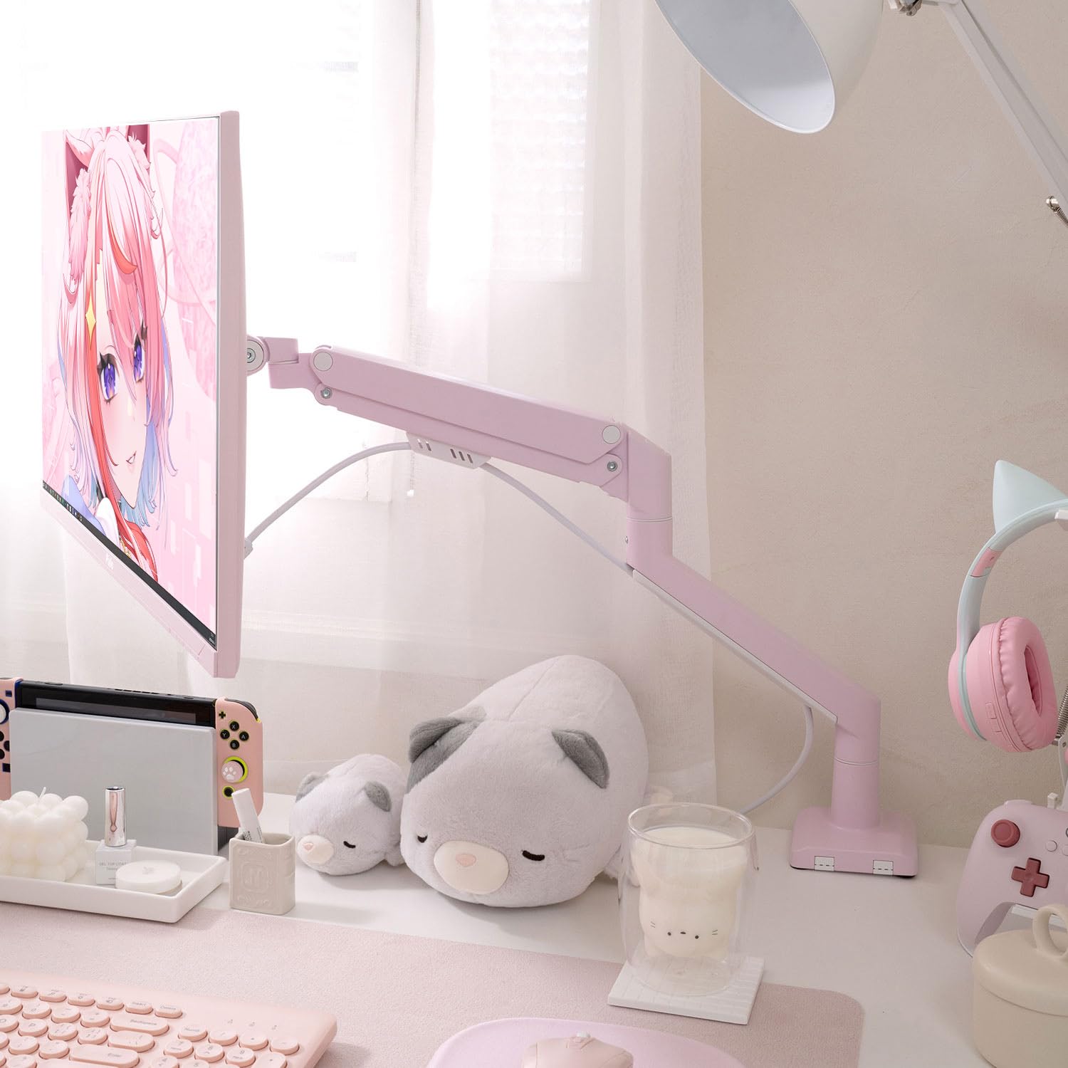 Amazon.co.jp: Pixio PS1S Wave Pink Single Monitor Arm, 17-32