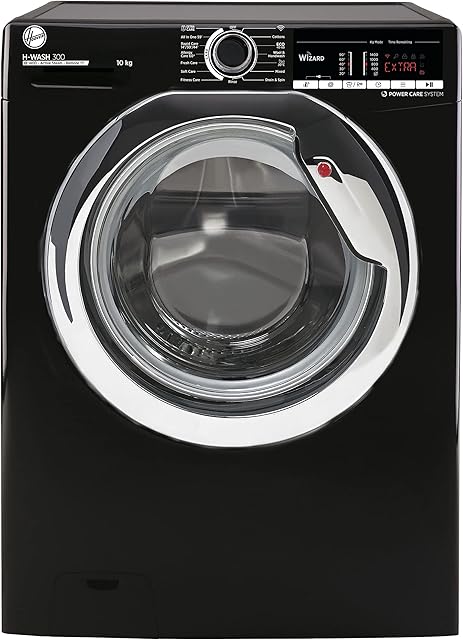 Hoover H3WS4105TACBE-80 10kg 1400rpm Freestanding Washing Machine, WIFI Connected, Steam, Black with Chrome door