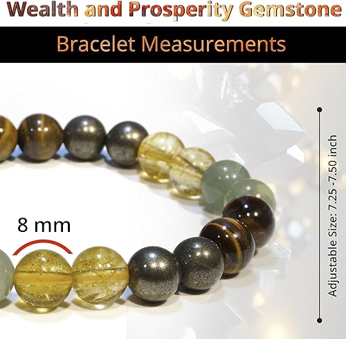 Vista 2 de Money Attraction Bracelet for Wealth, Prosperity & Success – Abundance & Good Luck Feng Shui Bracelet with Pyrite, Citrine, Tiger Eye & Green Green