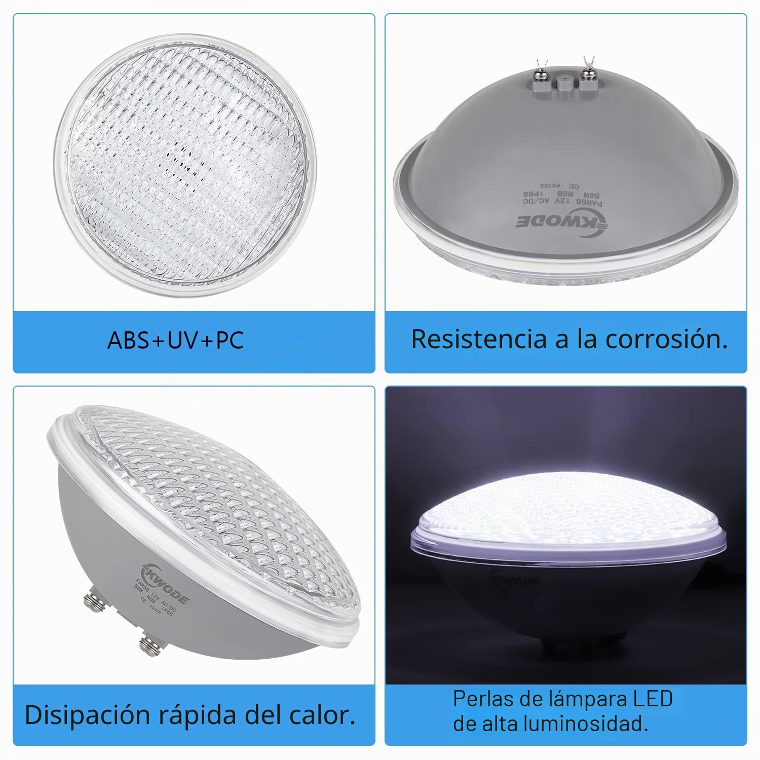 LED Pool Lights par56, 58w RGB Pool lights, ip68 Waterproof Pool lights, con control remoto, cronometraje 2/4 / 6h, control de interruptor de luz de piscina de focos submarinos