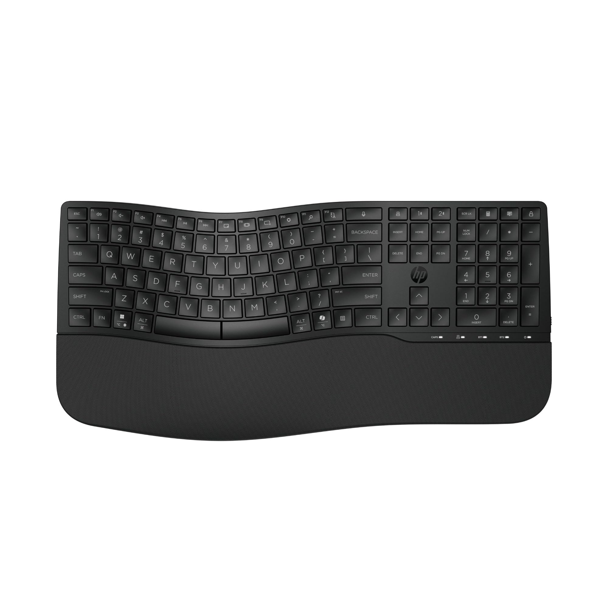 HP 680 Teclado QWERTY Español inalámbrico Dual, Ángulos de Escritura Ajustables, Teclas programables, Conectividad Segura, Diseño Compacto en Forma de Onda, Reposamanos Acolchado, Color Negro