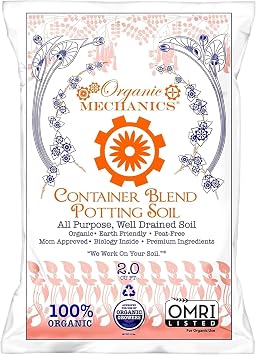 Organic Mechanics Container Blend Potting Soil, 2 Cu Ft - All-Purpose, Peat-Free, Well-Drained Blend with Compost, Rice Hulls, and Worm Castings for Growing Annuals, Perennials, Woody Plants
