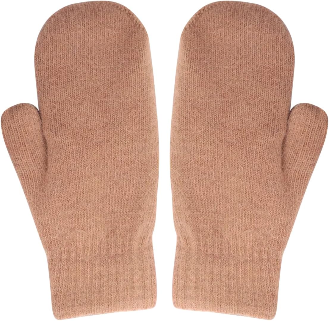 ECYC Plush Cashmere Mittens, Solid Color Woolen Mittens Winter Warm Mittens Knitted Full Finger Gloves Mittens for Women