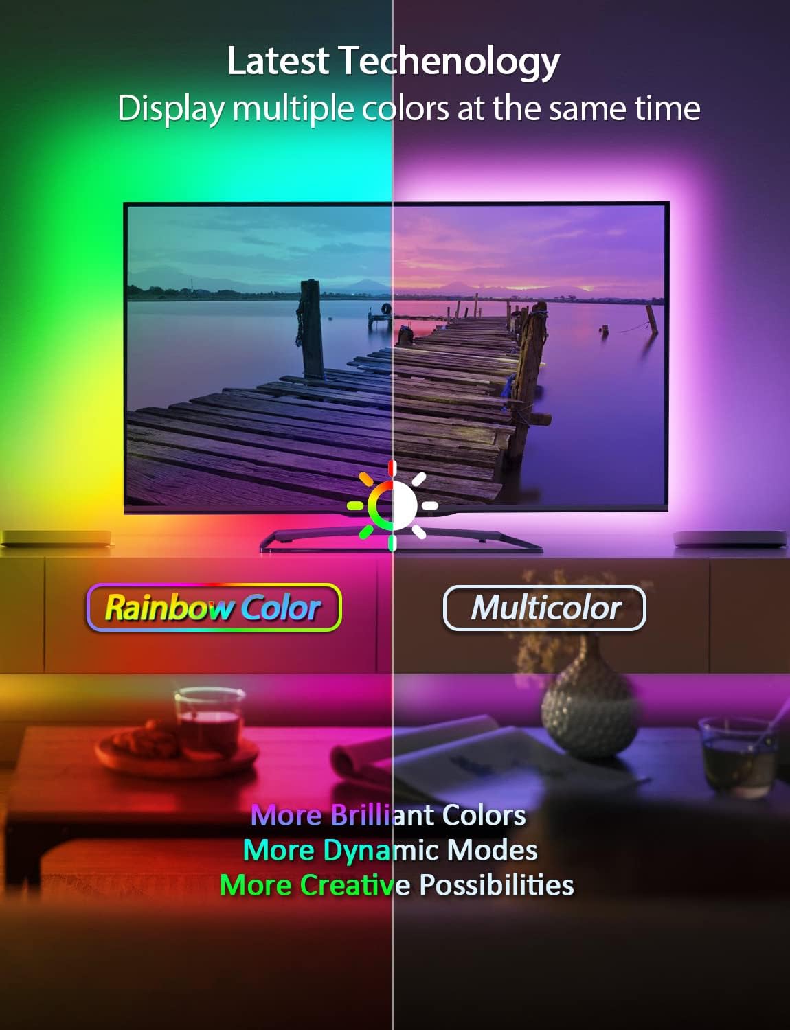 Daymeet LED Lights for TV, 9.8FT Led Backlight TV Lights RGB Led TV Lights for 32-60inch TV USB Led Strip Lights for TV Led Lights Sync with Music Bluetooth APP Control Led Lights for Bedroom : Tools & Home Improvement