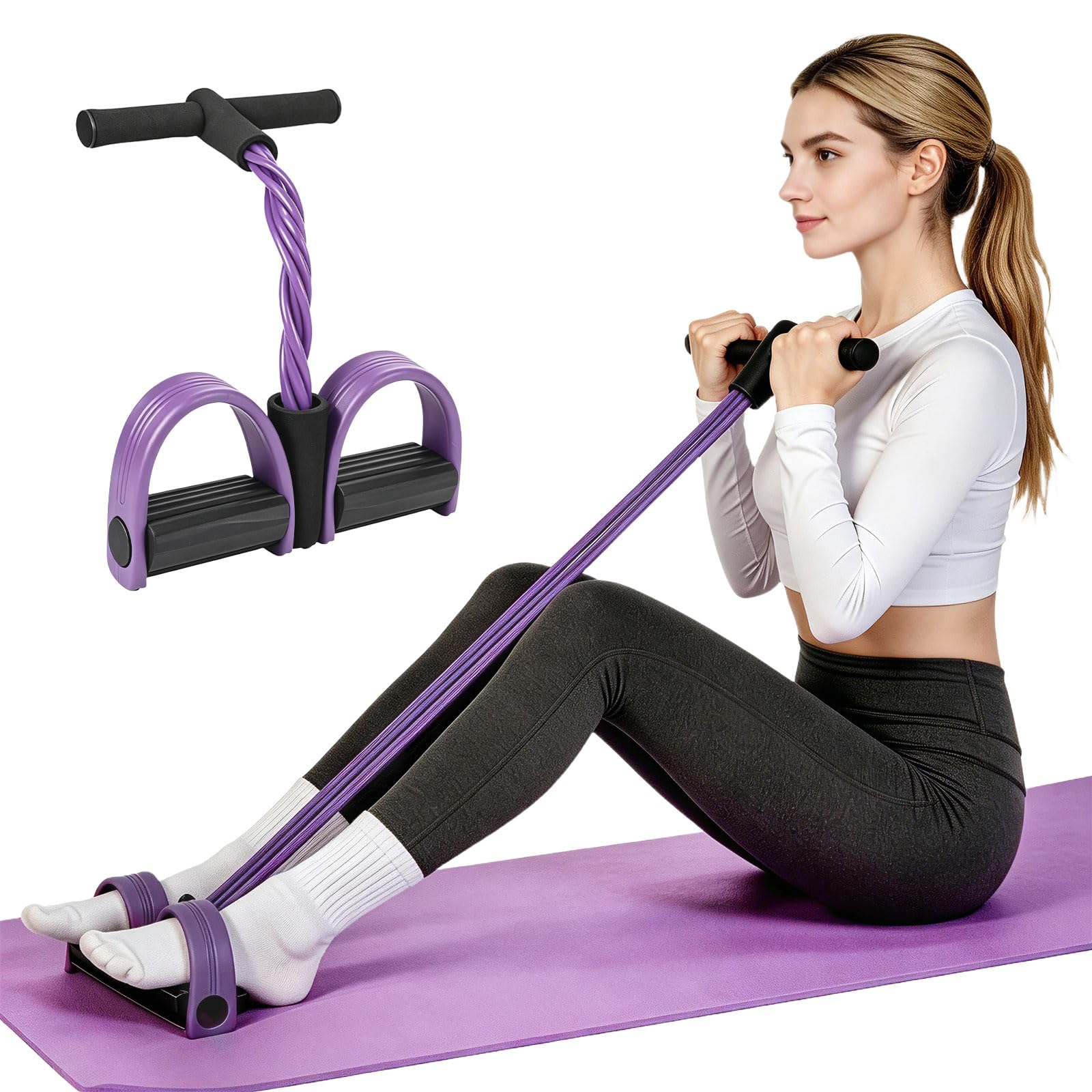 Photo 1 of Kammoy 6-Tubes Tension Rope, Multifunction Elastic Yoga Pedal Puller Resistance Band, Natural Latex Tension Rope Fitness Equipment, for Abdomen, Waist, Arm, Leg Stretching Slimming Training (Purple)