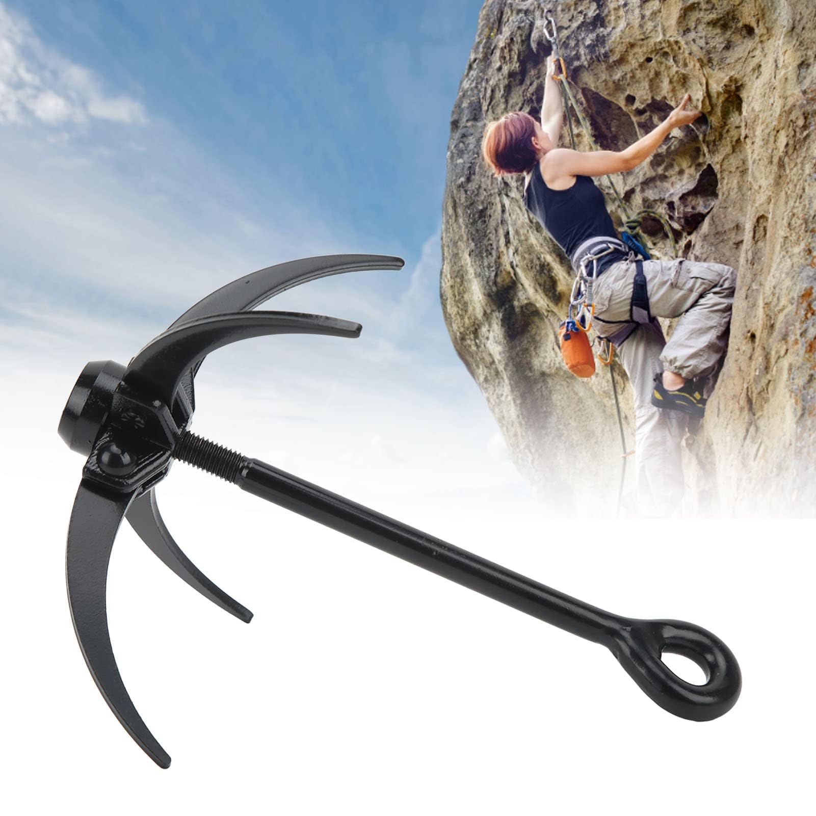 HERCHR Gancho De Agarre, Gancho De Acero para Escalada Al Aire Libre, Gancho De Agarre Multifuncional De 4 Garras para Montañismo, Espeleología, Escalada En Roca