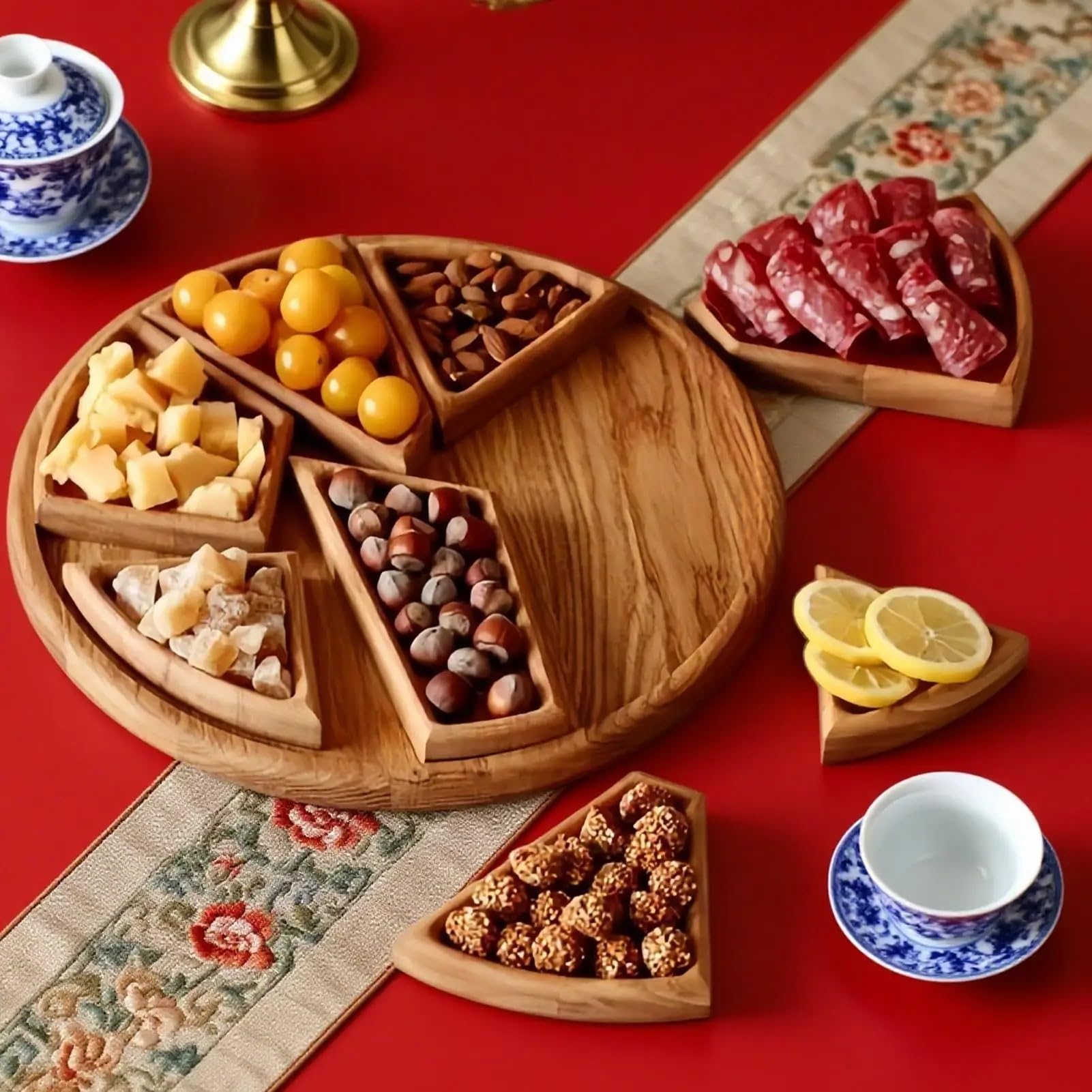 Obstteller aus Holz, geteiltes Puzzle-Serviertablett für Partys | Holz-Obst-Dessert-Tablett, Lebensmitteltablett, Snack-Teller in verschiedenen Größen