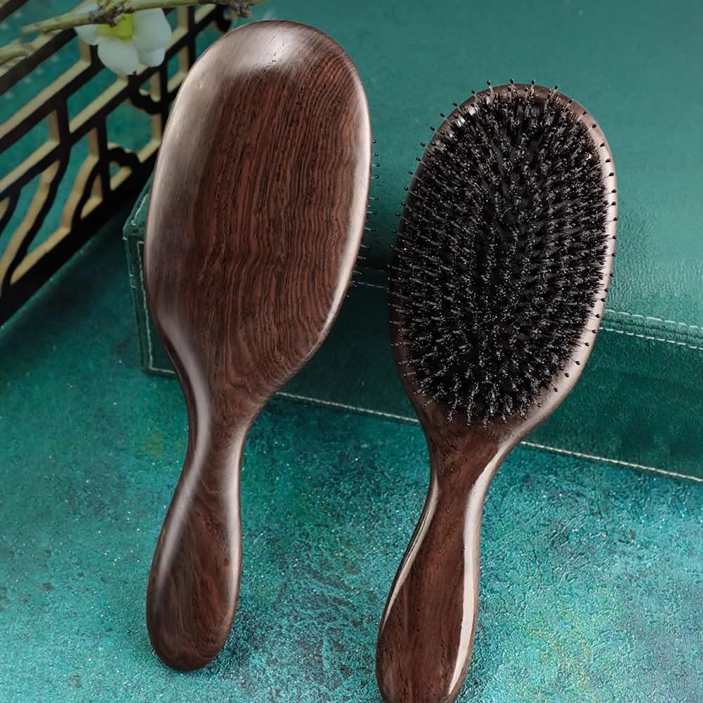 Cepillo para el cabello, cepillo de cerdas de jabalí 100% puras para mujeres y hombres, fino, largo, rizado o cualquier tipo de cabello, restaura el brillo y la textura y hace que el cabello
