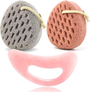 BAIMEI Bath Sponge and Resin Gua Sha Tool - Body Cleansing Skincare Kit Self Care Gift