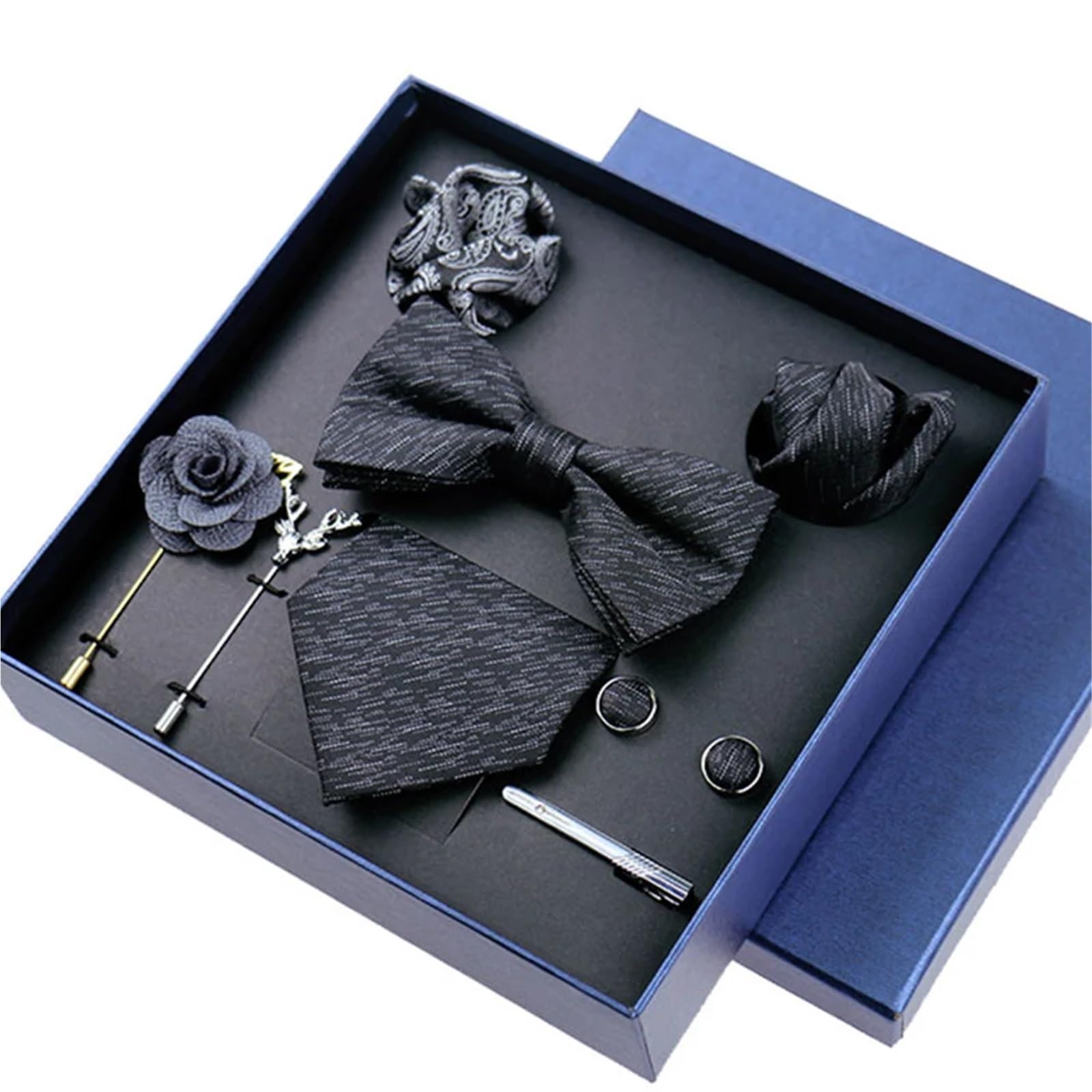 Conjunto de 8 piezas corbatas negocios for hombre, broches florales, Pin, gemelos, Clips corbata, pajarita mariposa Para Bodas