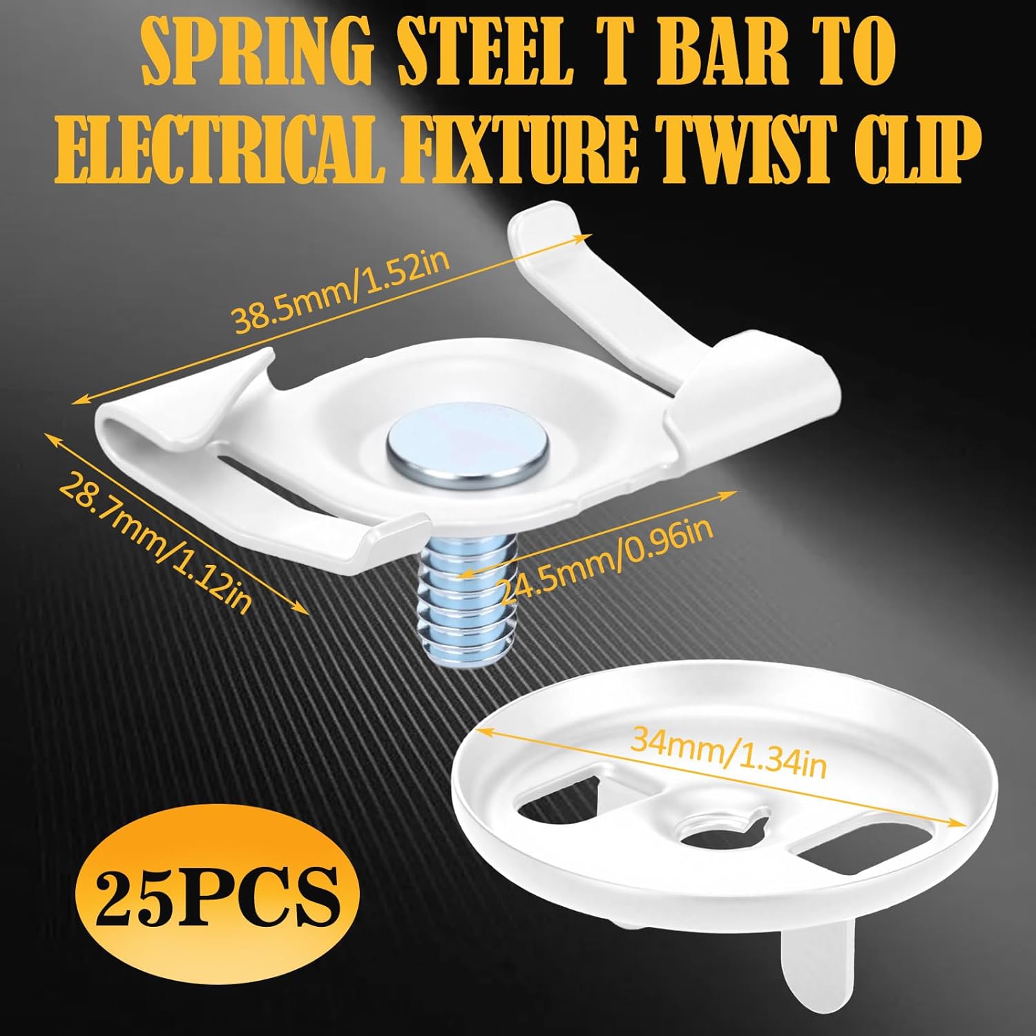 Silkfly 25 Pcs White Spring Steel T Bar to Electrical Fixture Twist Clip with Wing Nut, Mounting Clip for Installation of Suspended Drop Ceilings for 15/16 Inch T-Grid