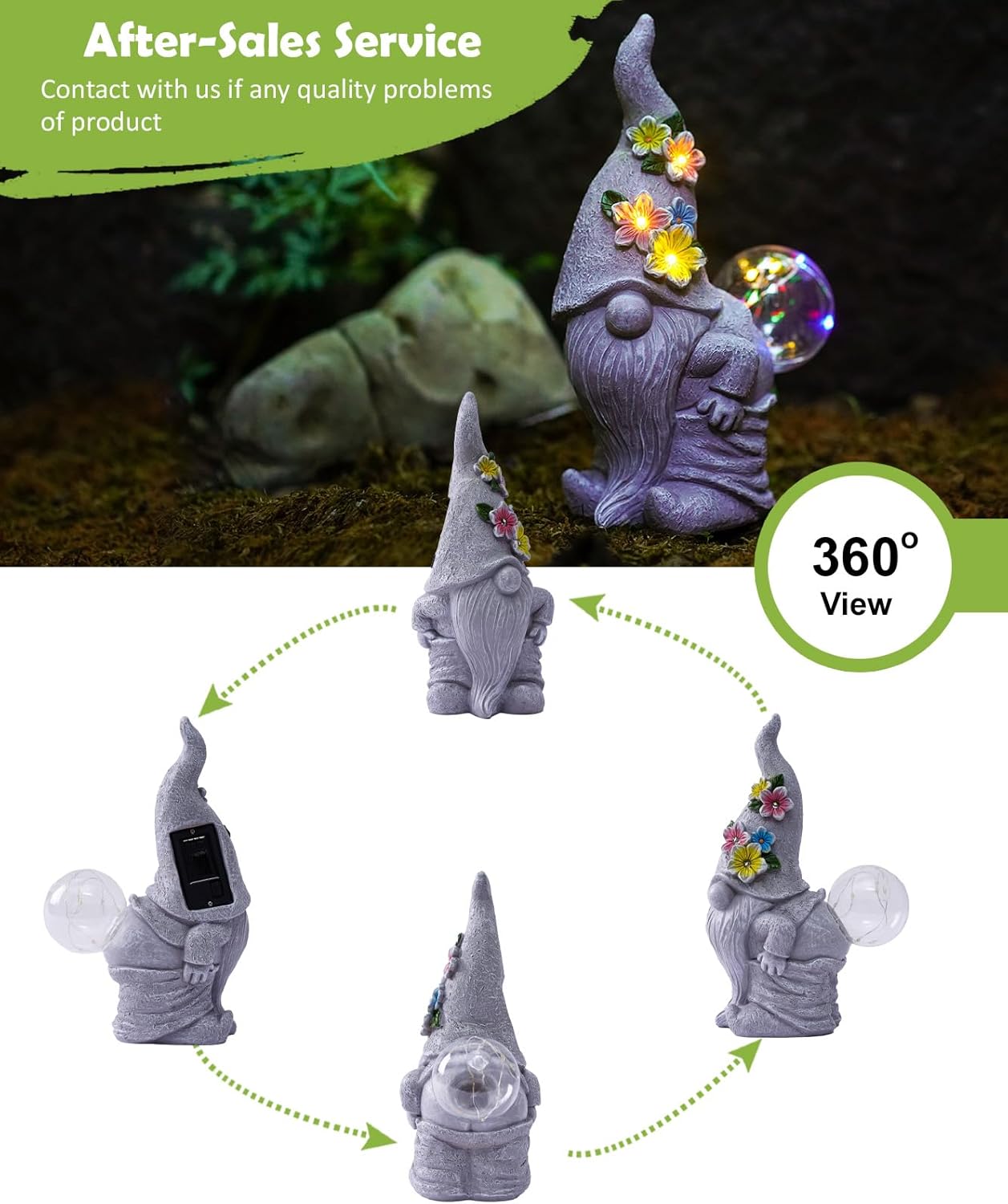 Nacome Solar Funny Gnome for Garden Decor: Durable Resin Statue All-Weather Automatic On/Off Switch Bubble Outdoor Outside Patio Porch Front Pathway - Gifts for Mom Grandma Lady