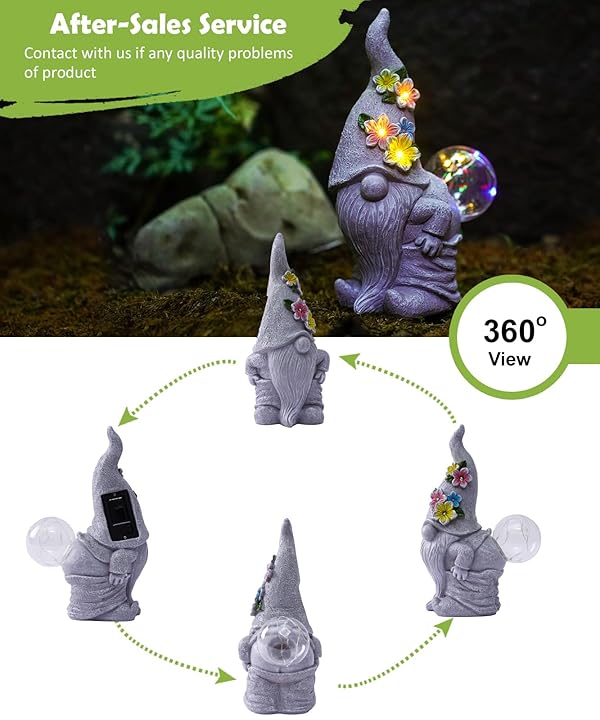Nacome Solar Funny Gnome for Garden Decor: Durable Resin Statue All-Weather Automatic On/Off Switch Bubble Outdoor Outside Patio Porch Front Pathway - Gifts for Mom Grandma Lady by Nacome - Used condition - US$27.86