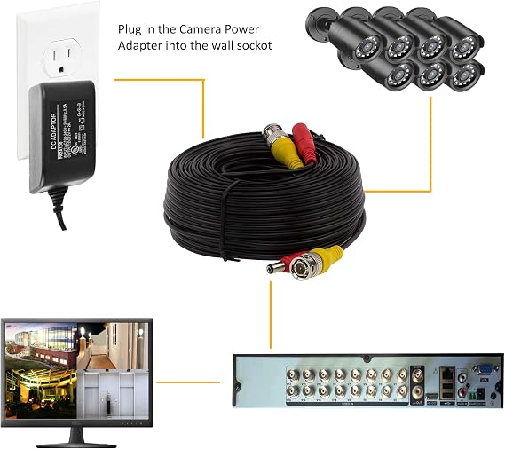Security Camera Extension Cable 100Ft 4 Packs with Connectors, Video and Power All in one Siamese Cable for Surveillance CCTV DVR System