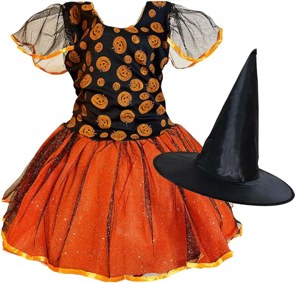 Fantasia Vestido Bruxinha Roupa Infantil Criança Chapéu Luxo
