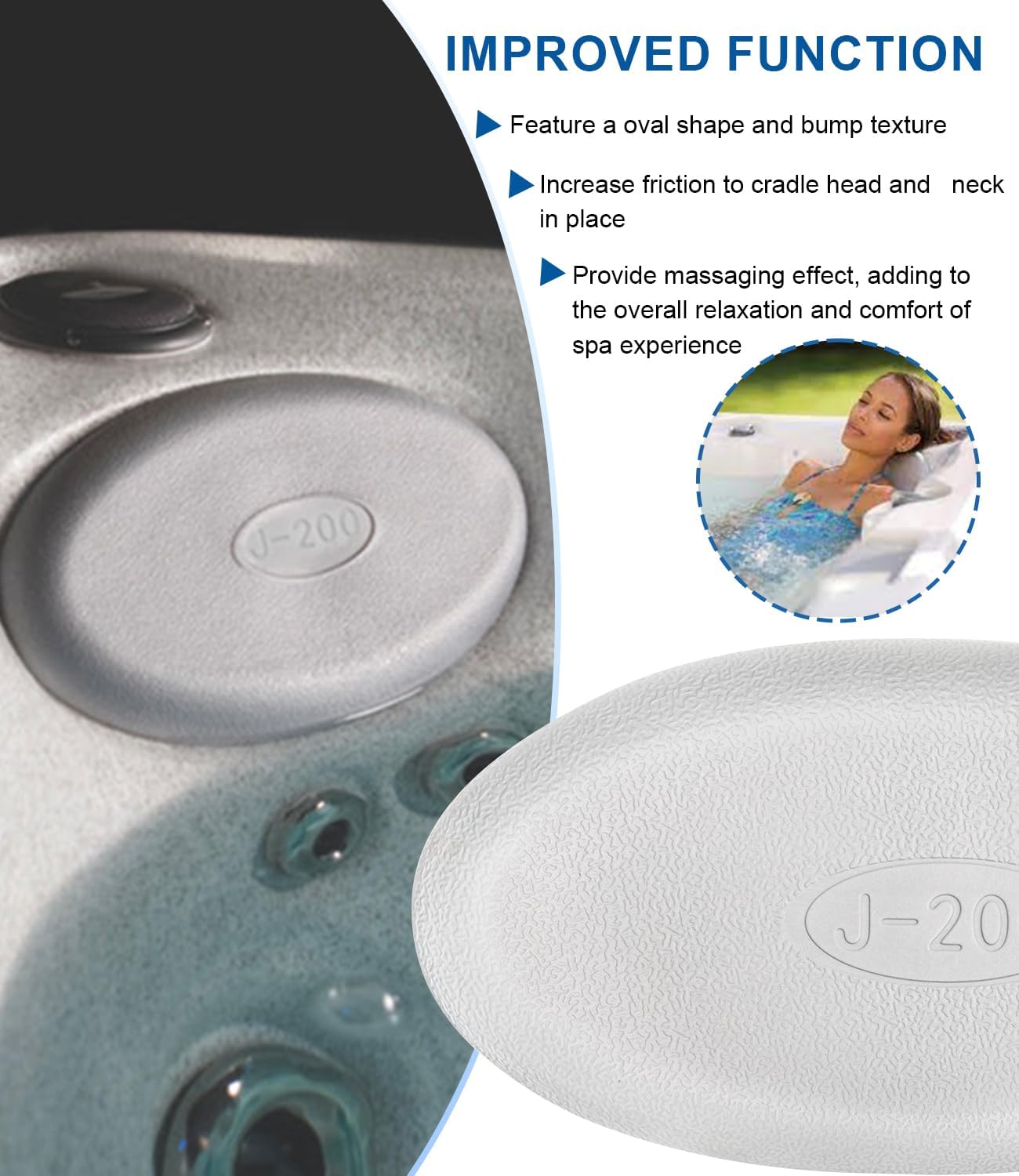 Bonbo 2-Pack 2472-828 Oval Gray Spa Pillow for Jacuzzi 2008-Current J-200 Series Hot Tub, Include J-230 J-235 J-245 J-270 J-275 J-280
