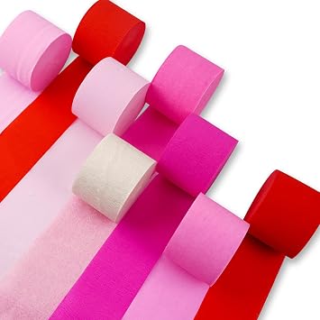 PartyWoo Pink Crepe Paper Streamers 8pcs 656 FT Red White Streamers